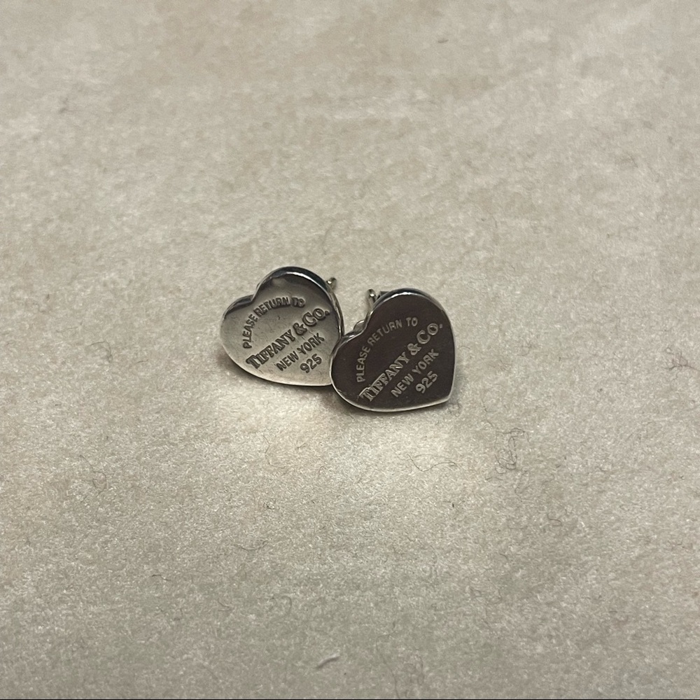 Tiffany Sterling Silver Heart Tag Stud Earrings